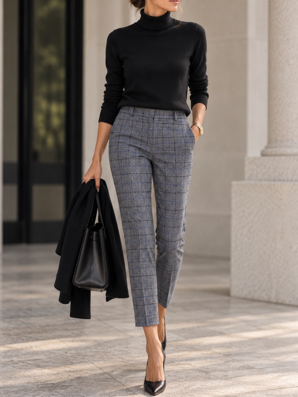 Theory Treeca Wool Cashmere Gray Windowpane Plaid Crop Pants $385 Excellent 12 - Picture 9 of 11